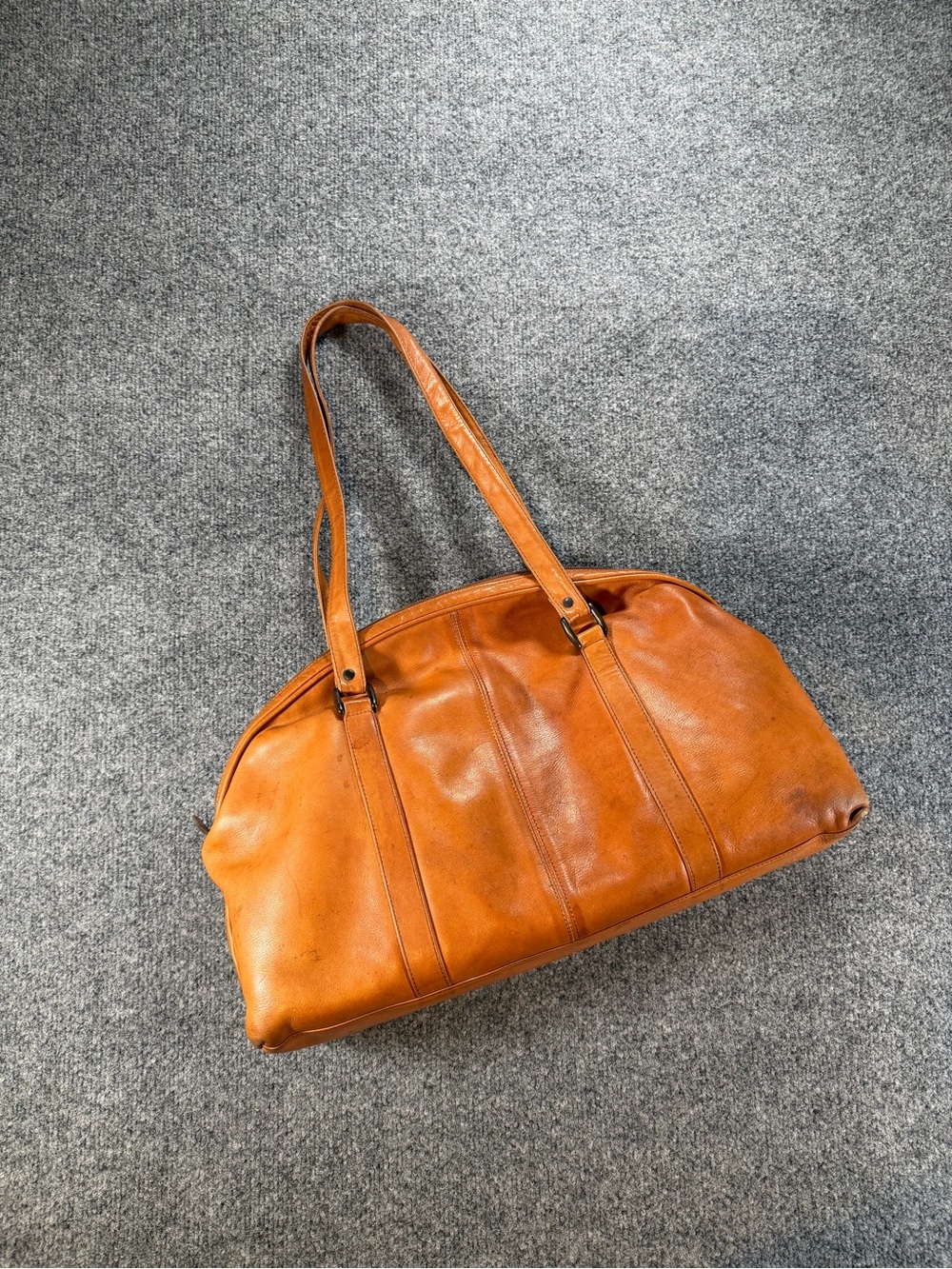 Vintage Large Leather Shoulder Tote Bag in Tan made in Brazil Travel